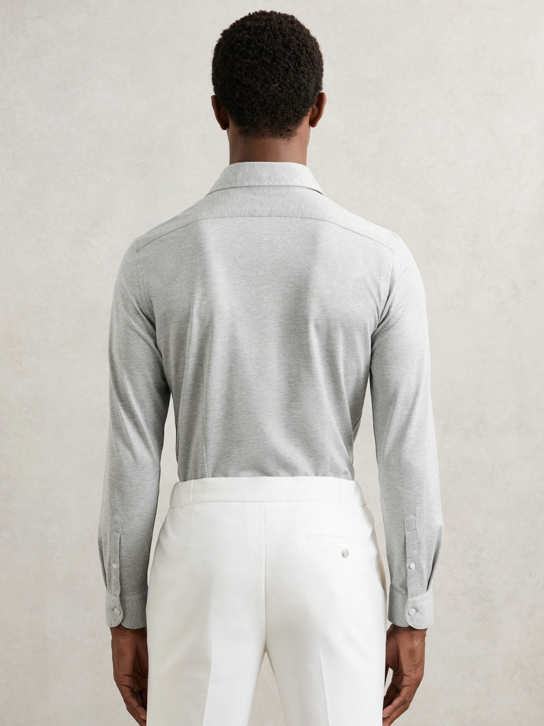 Cotton-Blend Jersey Cutaway-Collar Shirt in Grey Melange Men | Reiss