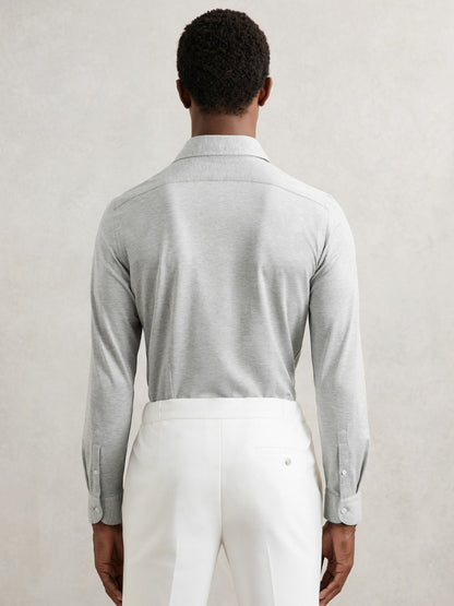 Cotton-Blend Jersey Cutaway-Collar Shirt in Grey Melange Men | Reiss