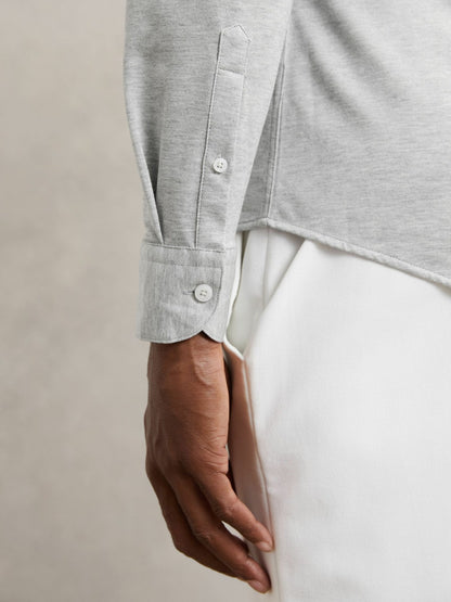 Cotton-Blend Jersey Cutaway-Collar Shirt in Grey Melange Men | Reiss