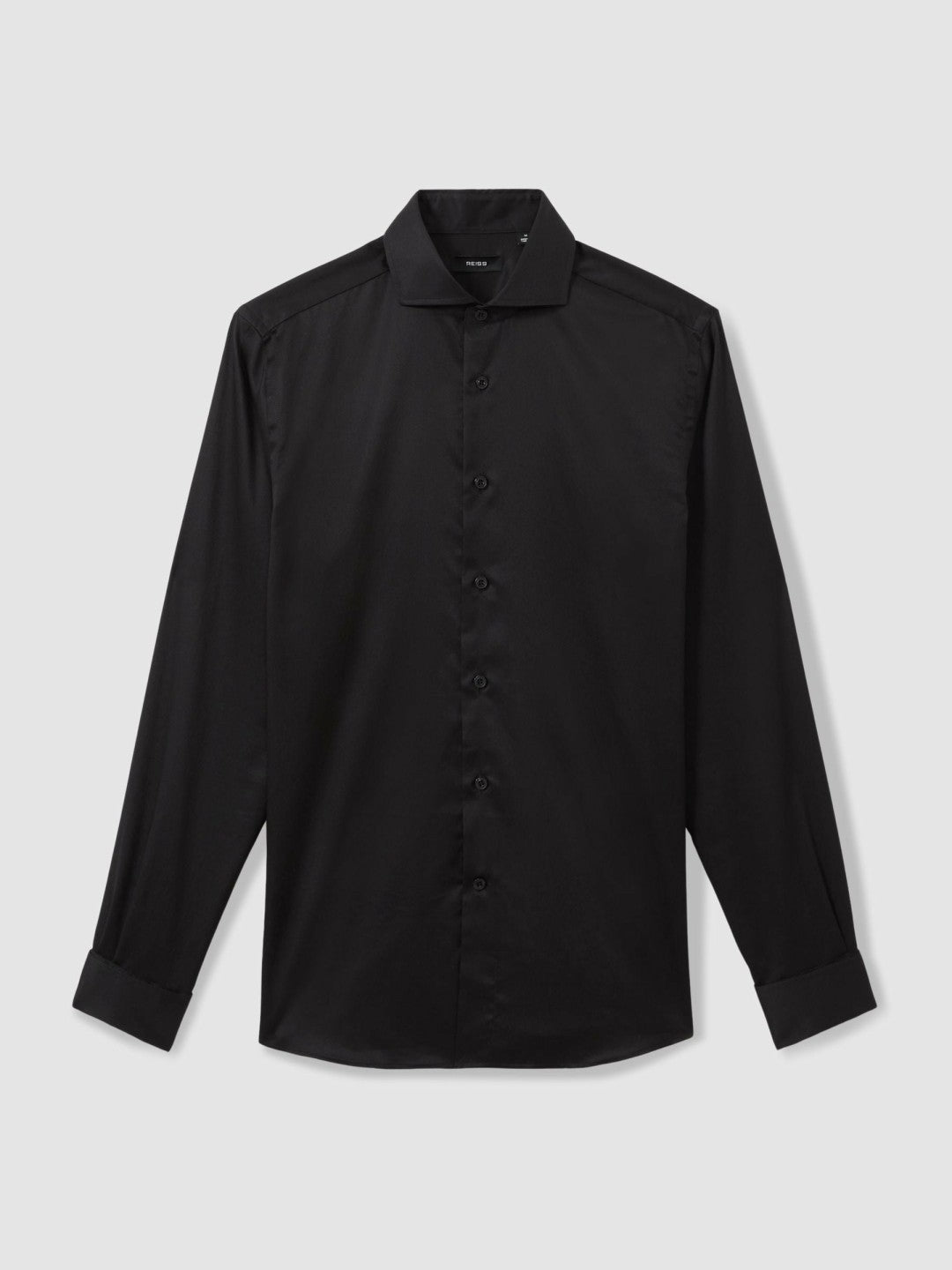 Regular Fit Slim-Fit Cotton Double-Cuff Shirt in Black Men | Reiss