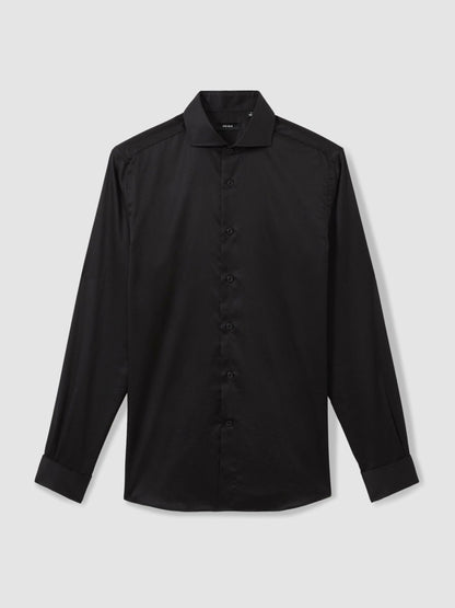 Regular Fit Slim-Fit Cotton Double-Cuff Shirt in Black Men | Reiss