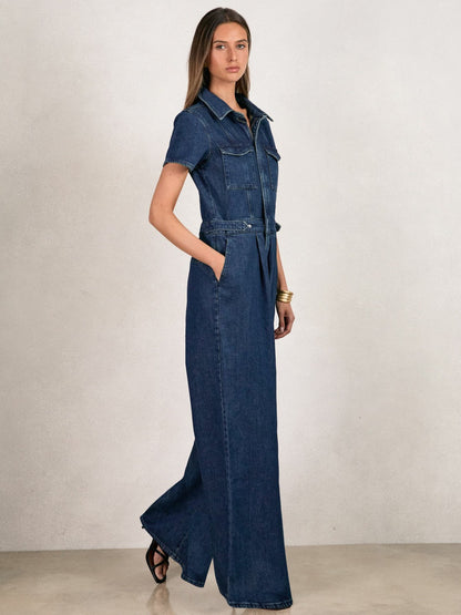 Good American Wide-Leg Denim Jumpsuit in Dark Indigo Women | Reiss