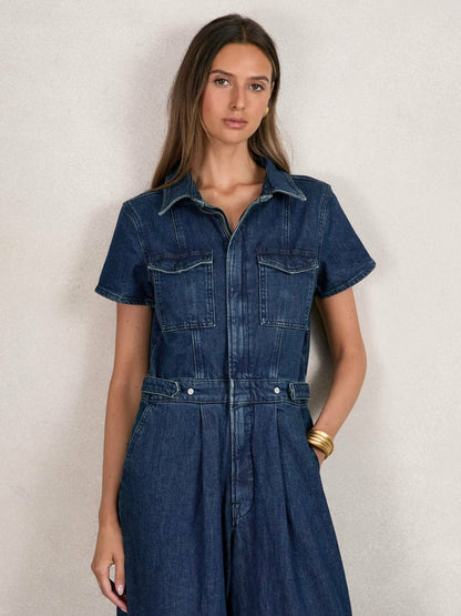 Good American Wide-Leg Denim Jumpsuit in Dark Indigo Women | Reiss