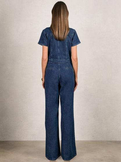 Good American Wide-Leg Denim Jumpsuit in Dark Indigo Women | Reiss