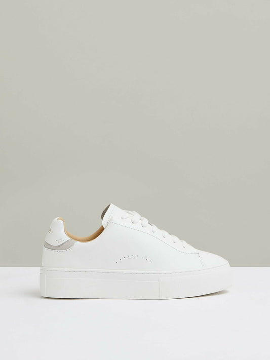 Leather Low-Top Trainers in White Women | Reiss