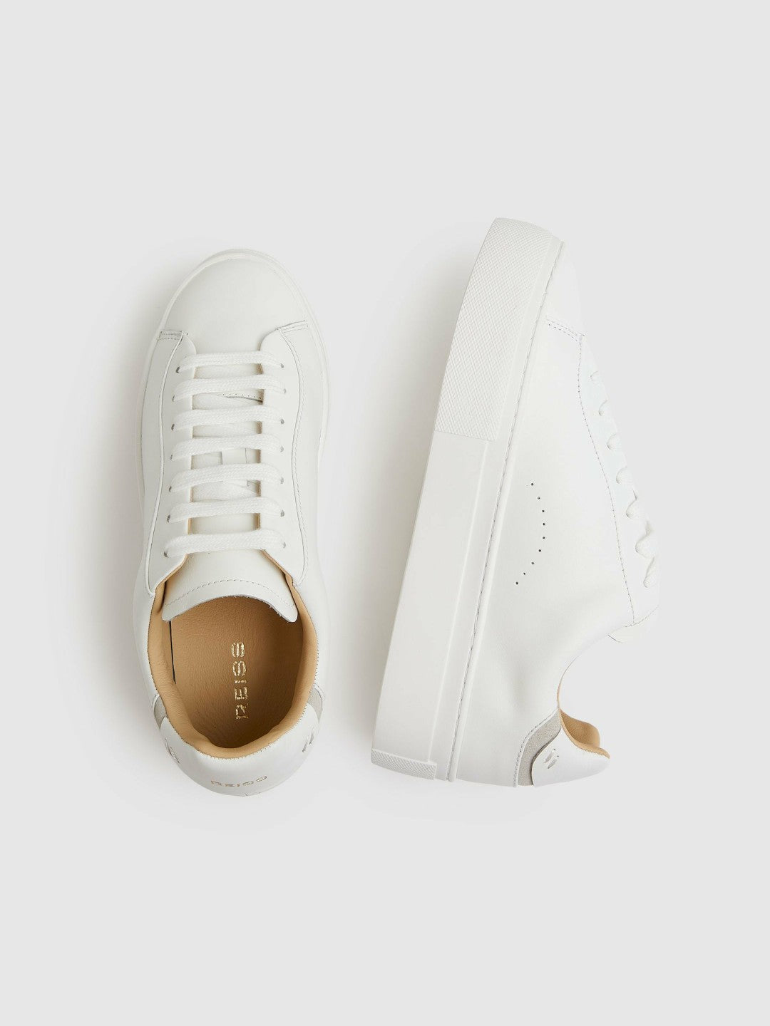 Leather Low-Top Trainers in White Women | Reiss