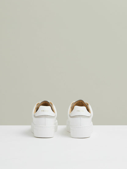 Leather Low-Top Trainers in White Women | Reiss