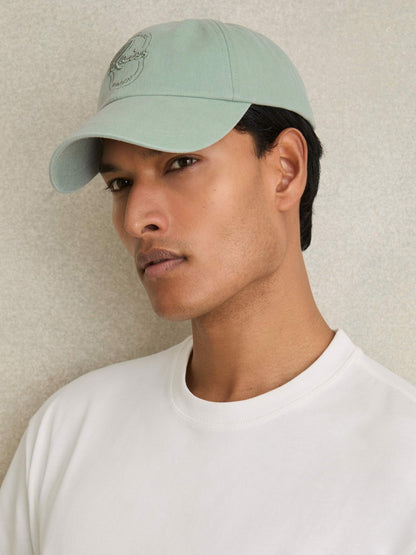 Cotton Logo-Embroidered Baseball Cap in Washed Green Men | Reiss