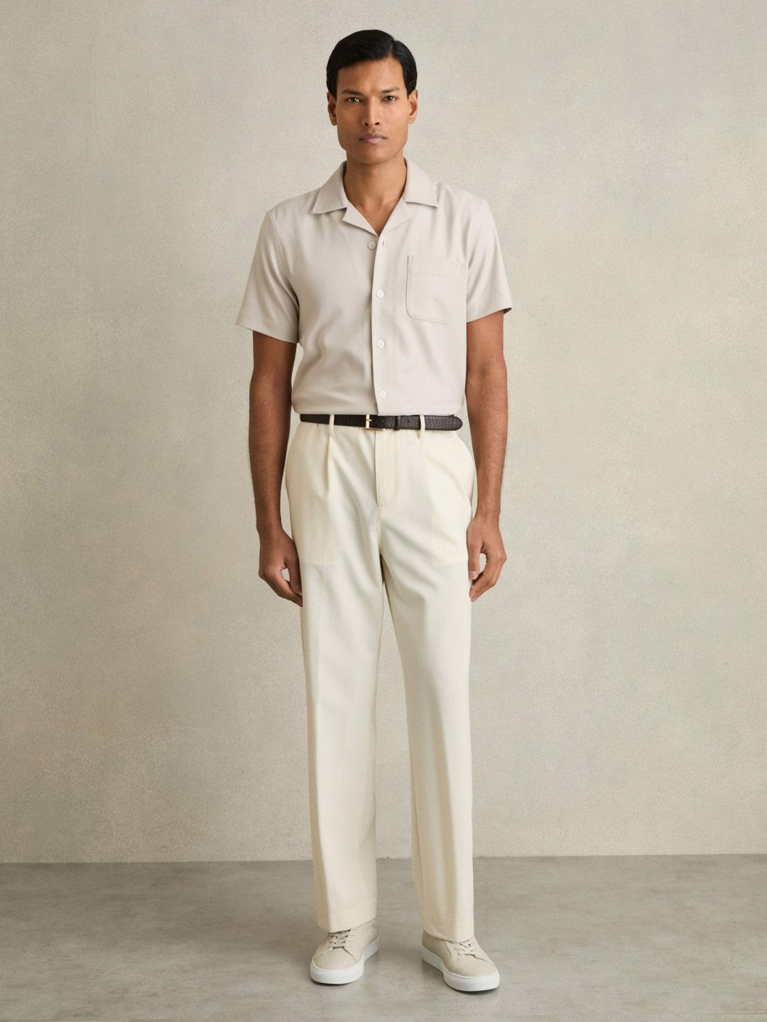 Tumbled-Leather Low-Top Trainers in Off White Men | Reiss