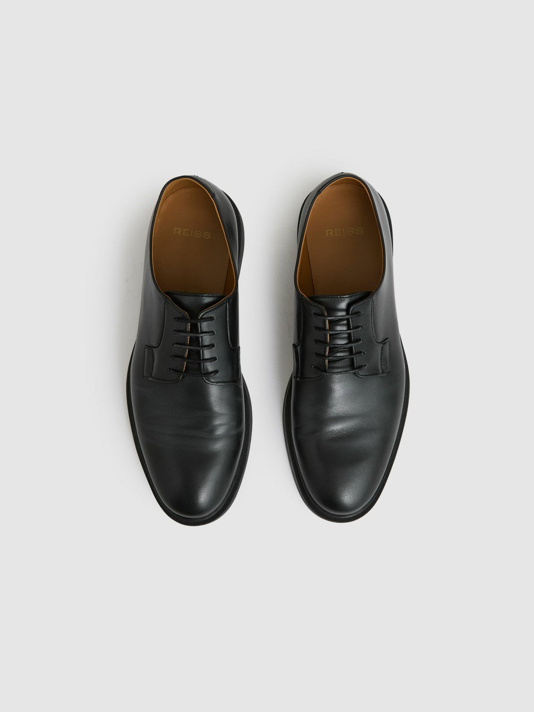 Leather Lace-Up Derby Shoes in Black Men | Reiss