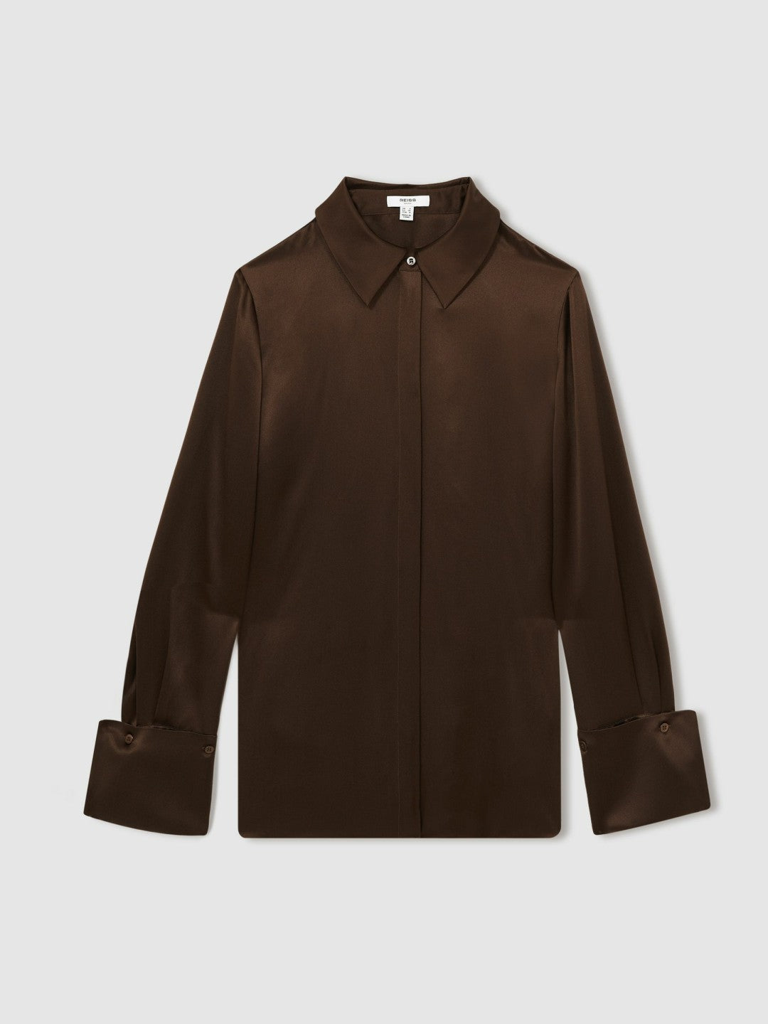 Silk Double-Cuff Button-Through Shirt in Chocolate Women | Reiss
