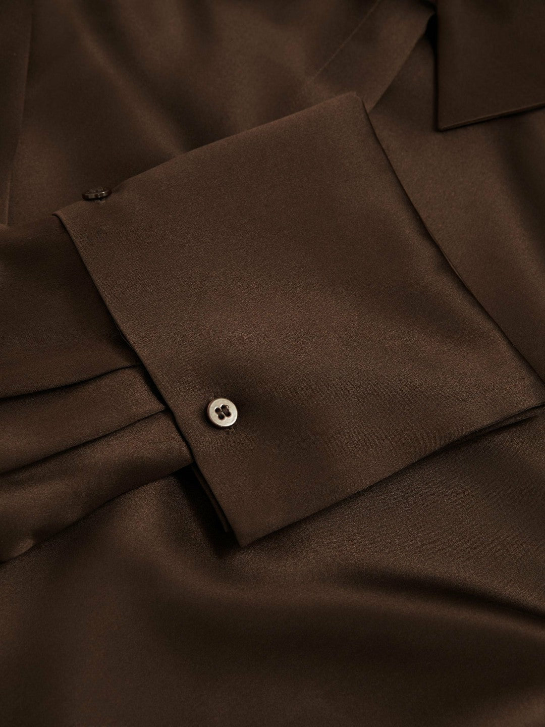 Silk Double-Cuff Button-Through Shirt in Chocolate Women | Reiss