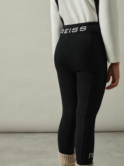 9-14 yrs Stretch Logo Print Leggings in Black Children & Baby | Reiss
