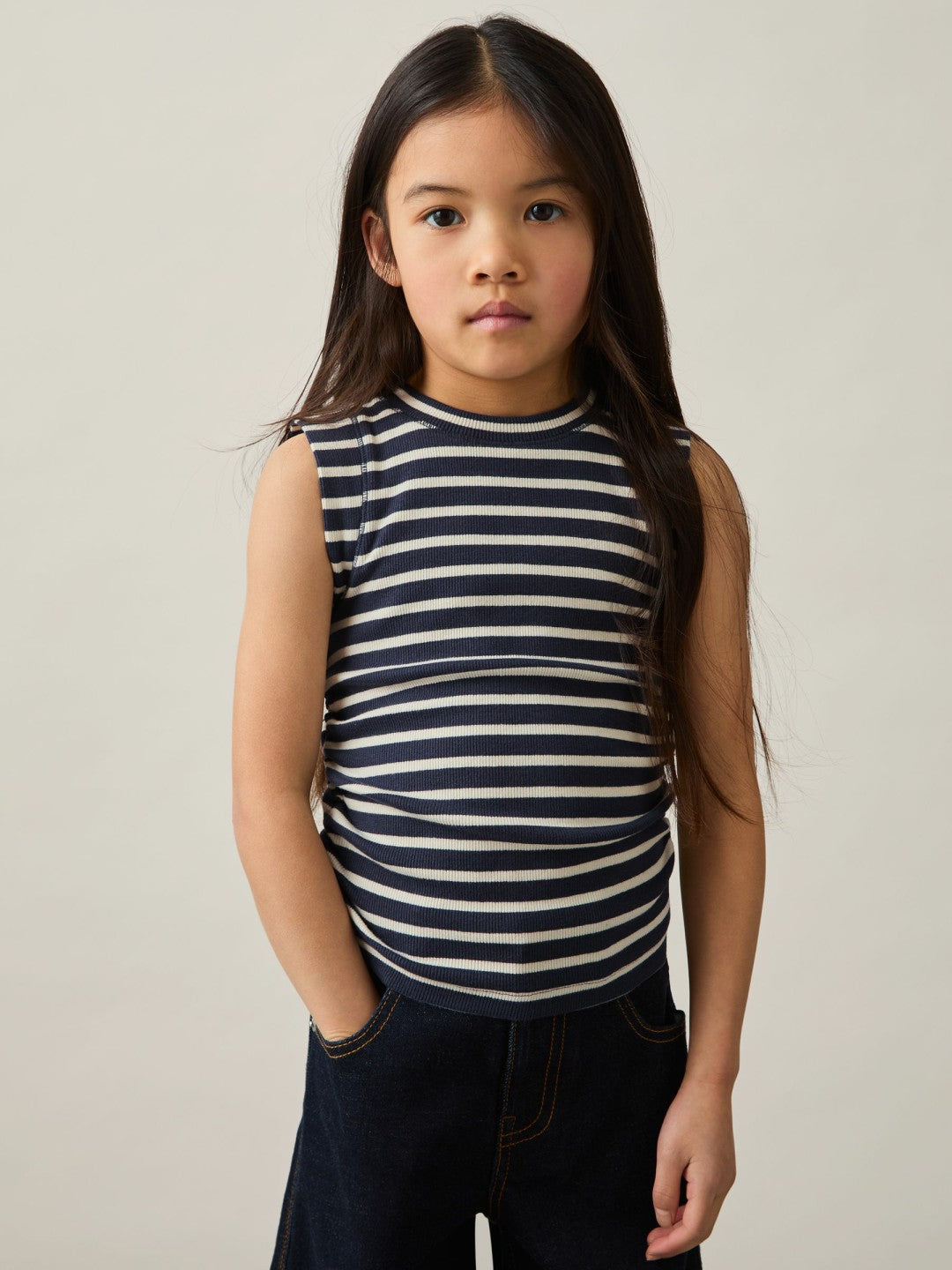 9-13 yrs Ruched Vest Top in Navy/White Children & Baby | Reiss