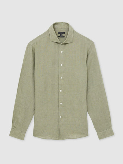 Linen Button-Through Shirt in Thyme Green Men | Reiss