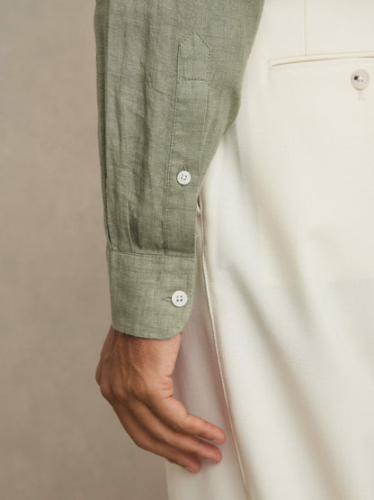 Linen Button-Through Shirt in Thyme Green Men | Reiss