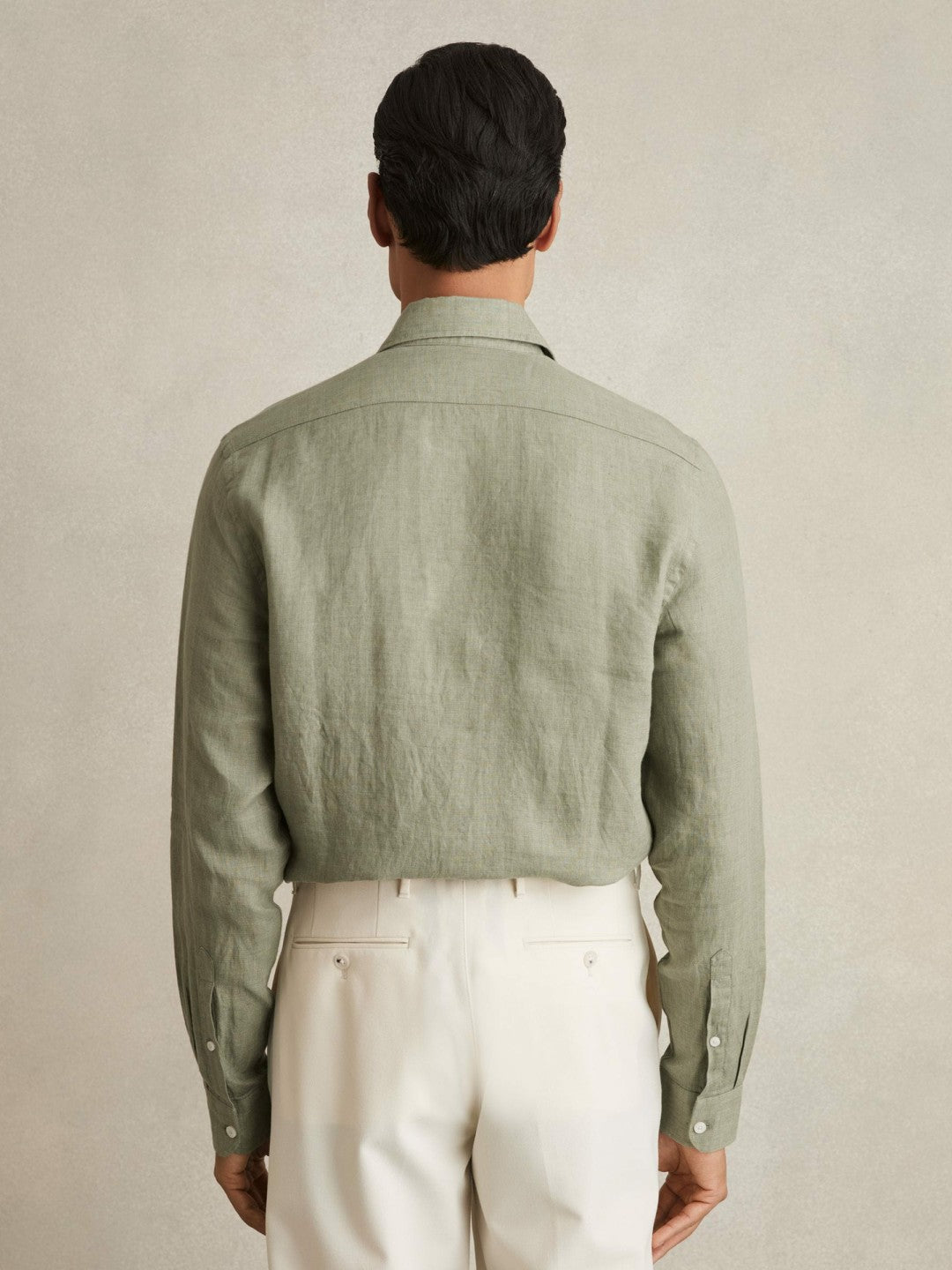 Linen Button-Through Shirt in Thyme Green Men | Reiss