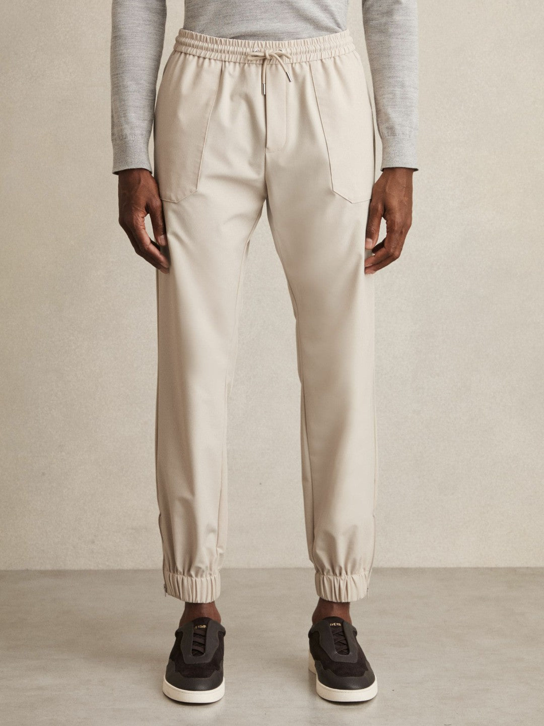 Drawstring Technical Cuffed Trousers in Stone Men | Reiss