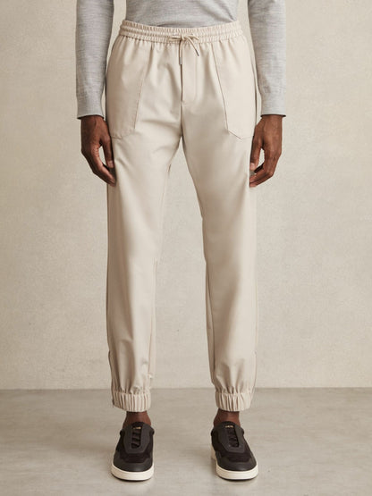 Drawstring Technical Cuffed Trousers in Stone Men | Reiss