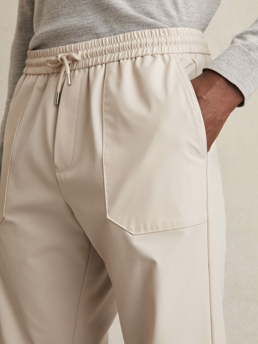 Drawstring Technical Cuffed Trousers in Stone Men | Reiss