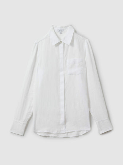 Linen Button-Through Shirt in White Women | Reiss