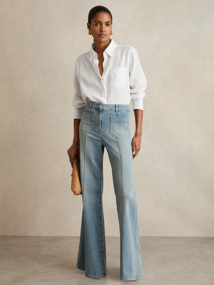 Linen Button-Through Shirt in White Women | Reiss