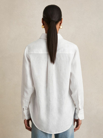Linen Button-Through Shirt in White Women | Reiss