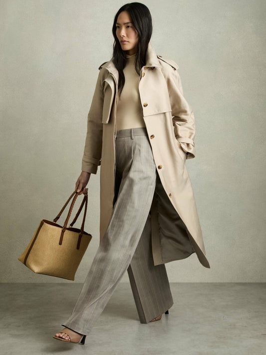 Wool-Blend Wide-Leg Pinstripe Trousers in Grey Women | Reiss