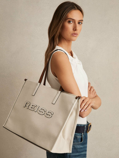 Canvas Logo Tote Bag in Natural Women | Reiss