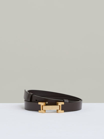 Leather Square Hinge Belt in Chocolate Women | Reiss