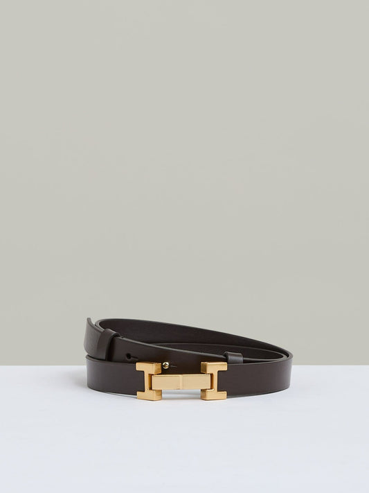 Leather Square Hinge Belt in Chocolate Women | Reiss