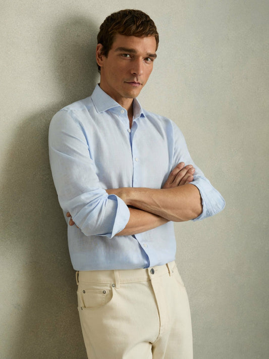 Linen Button-Through Shirt in Pale Blue Men | Reiss