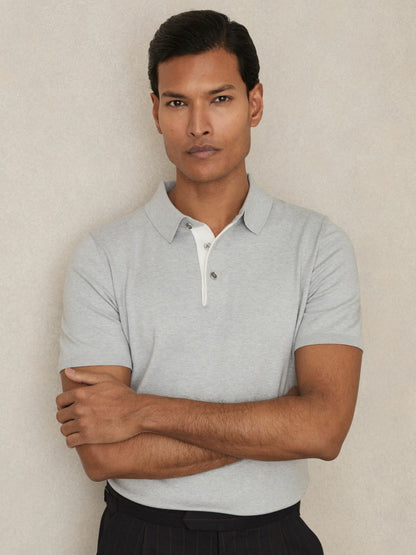 Contrast-Placket Polo Shirt With Cotton in Washed Sage Green Men | Reiss