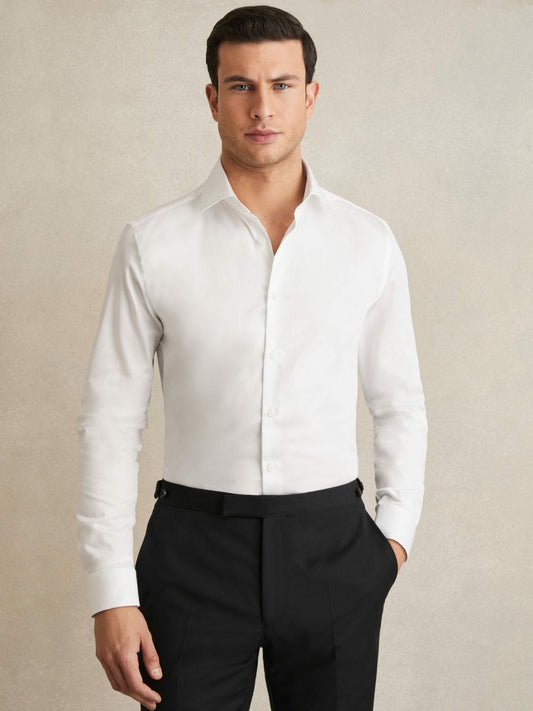 Regular Fit Cotton Sateen Shirt in White Men | Reiss