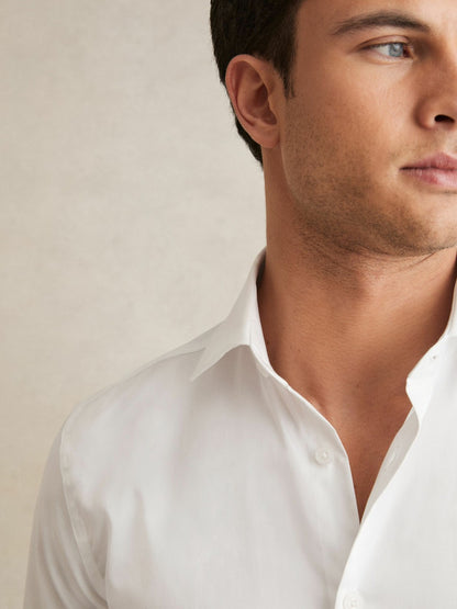Regular Fit Cotton Sateen Shirt in White Men | Reiss