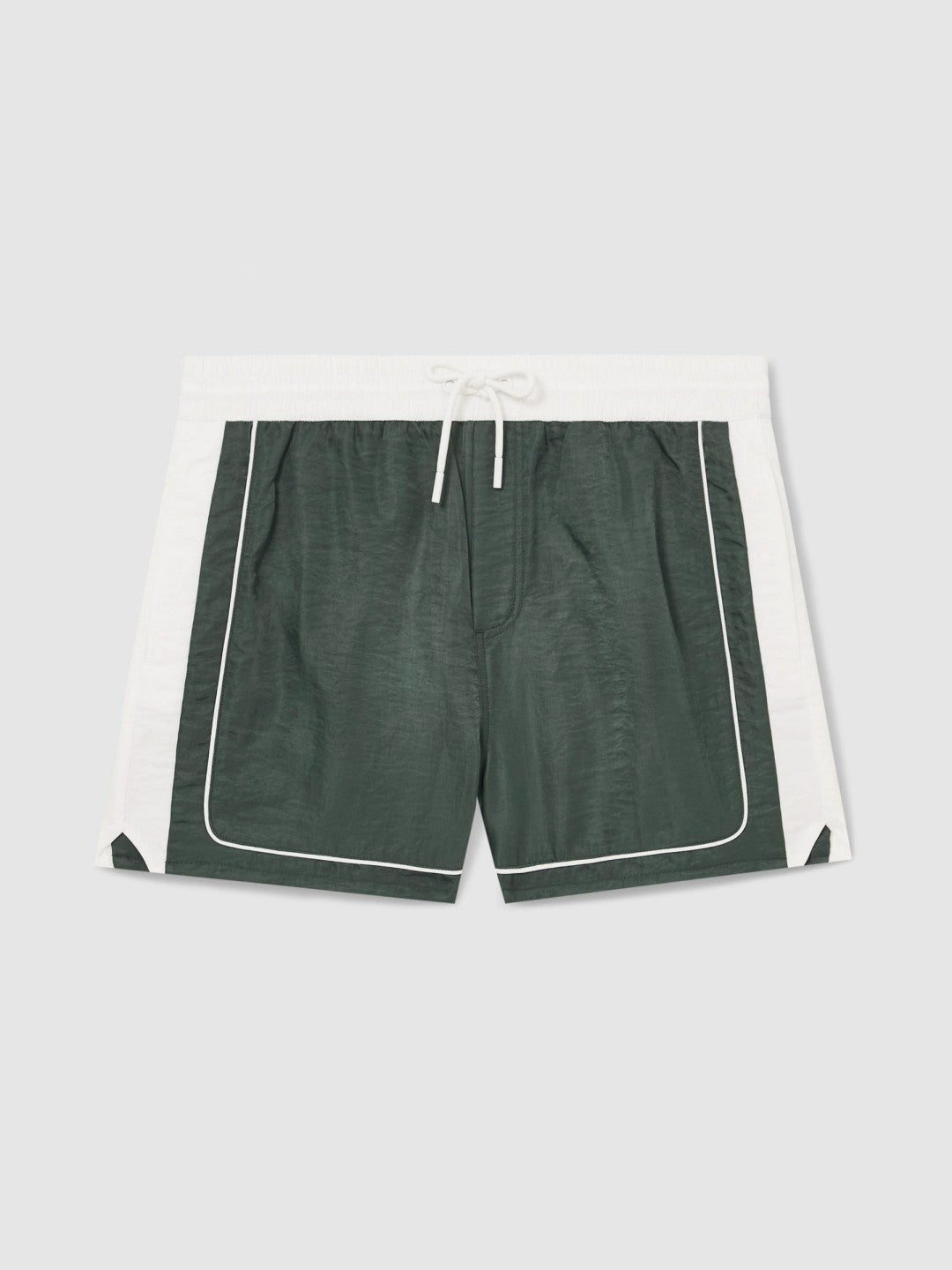 Colour-Block Piped-Trim Swim Shorts in Dark Green/White Men | Reiss