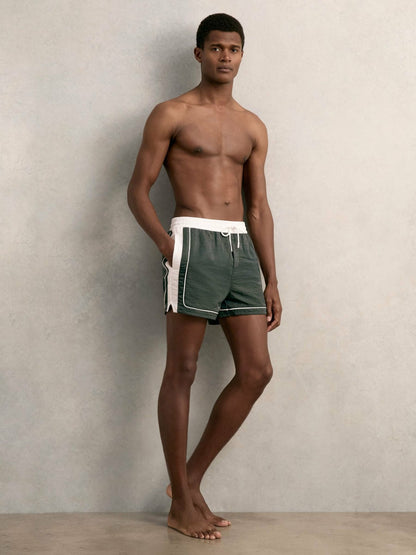 Colour-Block Piped-Trim Swim Shorts in Dark Green/White Men | Reiss
