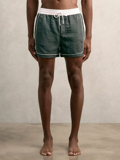 Colour-Block Piped-Trim Swim Shorts in Dark Green/White Men | Reiss