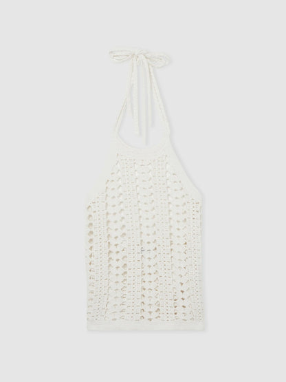 Cotton Crochet Halterneck Vest Top in White Women | Reiss