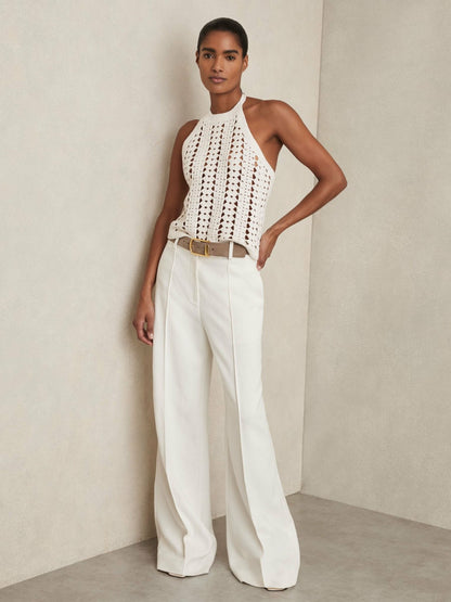 Cotton Crochet Halterneck Vest Top in White Women | Reiss