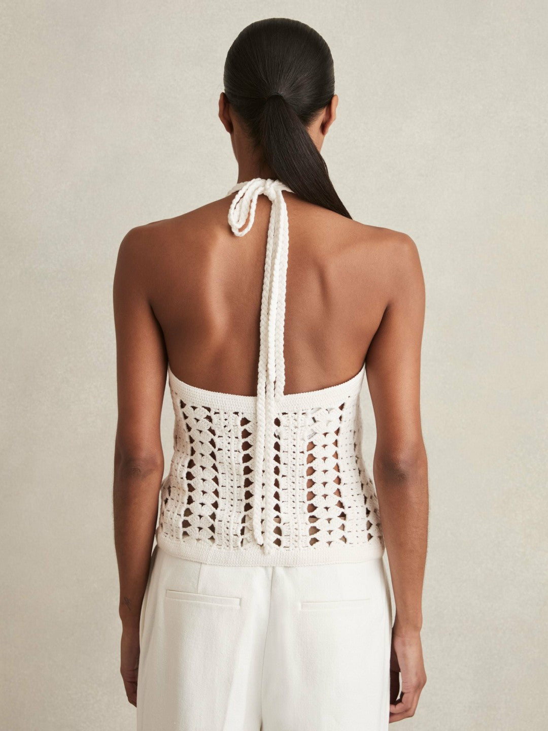 Cotton Crochet Halterneck Vest Top in White Women | Reiss