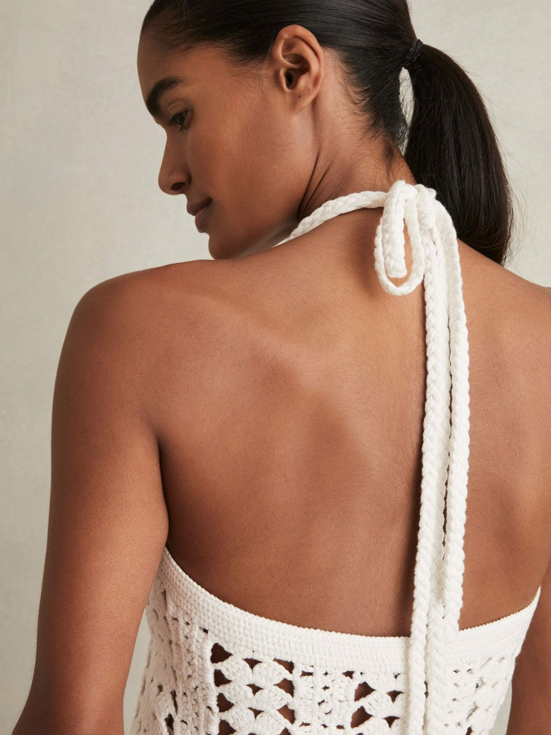 Cotton Crochet Halterneck Vest Top in White Women | Reiss