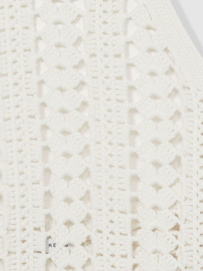 Cotton Crochet Halterneck Vest Top in White Women | Reiss