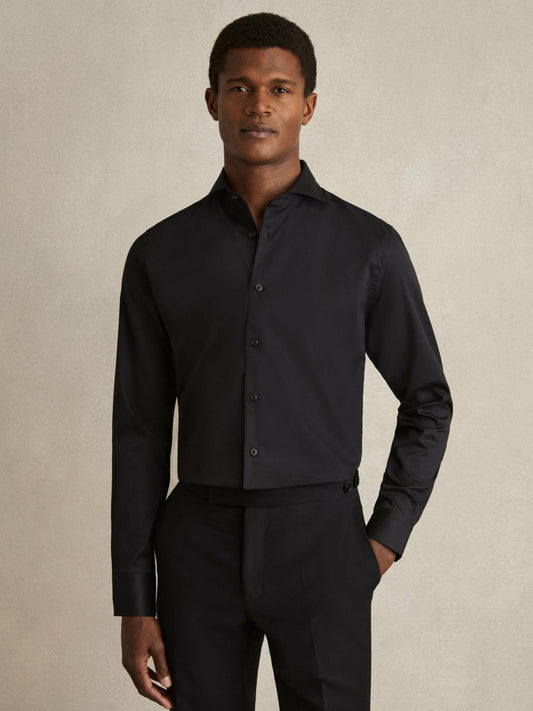 Regular Fit Cotton-Twill Two-Fold Shirt Slim-Fit in Black Men | Reiss