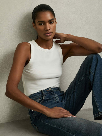Stretch-Cotton Racerback Vest in White Women | Reiss