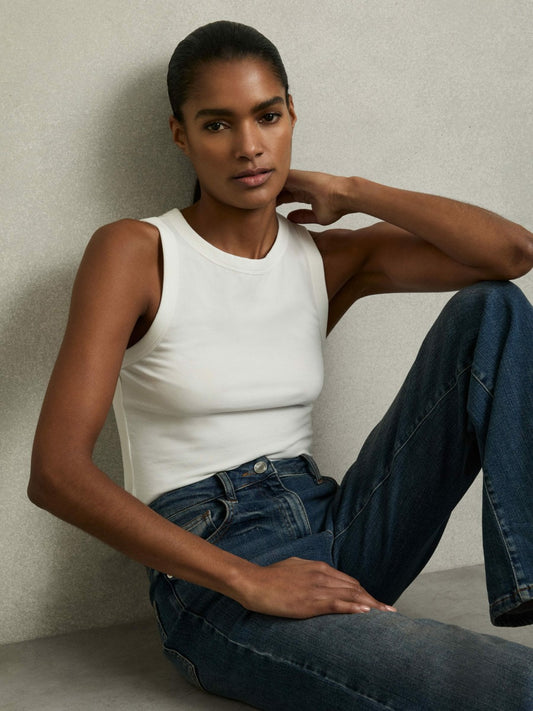 Stretch-Cotton Racerback Vest in White Women | Reiss