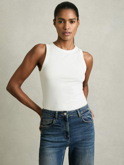 Stretch-Cotton Racerback Vest in White Women | Reiss