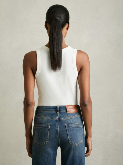 Stretch-Cotton Racerback Vest in White Women | Reiss