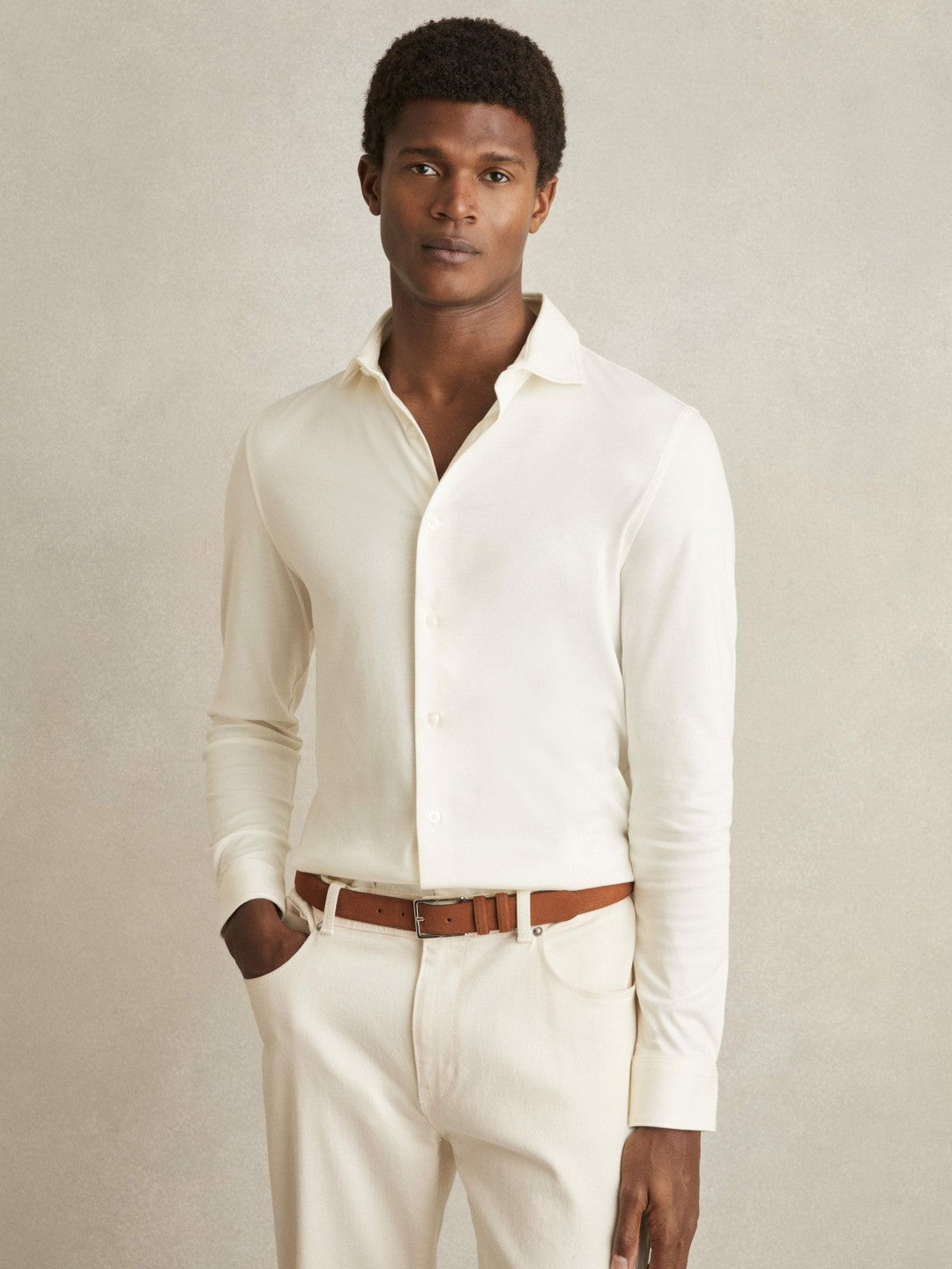 Cotton-Jersey Button-Through Shirt in Ecru Men | Reiss
