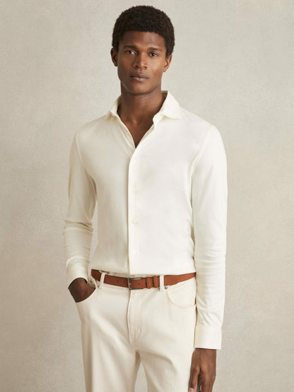 Cotton-Jersey Button-Through Shirt in Ecru Men | Reiss